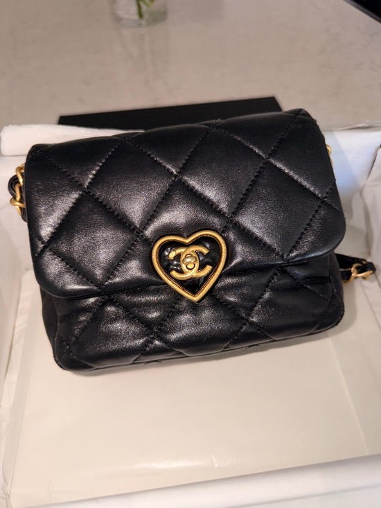 CHANEL Handbags - Chanel Heart Small Flap Bag Black Lambskin Antique Gold Hardware